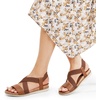 image:imageDREAM PAIRS Womens Comfortable Low Wedge Sandals Open Toe Slip On Strappy Flat Sandals with Elastic Ankle StrapBrownpu