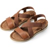 image:imageDREAM PAIRS Womens Comfortable Low Wedge Sandals Open Toe Slip On Strappy Flat Sandals with Elastic Ankle StrapBrownpu