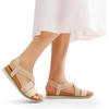 image:imageDREAM PAIRS Womens Comfortable Low Wedge Sandals Open Toe Slip On Strappy Flat Sandals with Elastic Ankle StrapNudesuede