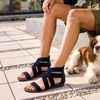 image:imageDREAM PAIRS Womens Elastic Ankle Strap Sandals Gladiator Strappy Low Wedges SandalsNavy