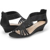 image:imageDREAM PAIRS Womens Open Toe Low Wedges Sandals Rhinestone Strappy Zipper Dress Shoes Summer Wedding Party Travel ShoesBlack