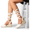 image:imageDREAM PAIRS Womens Wedge Sandals Platform Close Toe Espadrilles Strappy Lace Up Sandals Cute Fashion Comfortable Dressy Beach Vocation Summer ShoesWhitecanvas