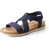 image:imageDREAM PAIRS Womens Comfortable Low Wedge Sandals Open Toe Slip On Strappy Flat Sandals with Elastic Ankle StrapBluesuede