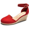 image:imageDREAM PAIRS Womens Espadrilles Closed Toe Ankle Strap Dressy Platform Wedge SandalsRedsuede