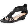 image:imageDREAM PAIRS Womens Open Toe Low Wedges Sandals Rhinestone Strappy Zipper Dress Shoes Summer Wedding Party Travel ShoesBlack