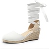 image:imageDREAM PAIRS Womens Wedge Sandals Platform Close Toe Espadrilles Strappy Lace Up Sandals Cute Fashion Comfortable Dressy Beach Vocation Summer ShoesWhitecanvas
