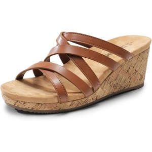 image:imageDREAM PAIRS Dressy Wedge Sandals for Women Casual Summer Comfort Cork Strappy Platform Slides SandalsBrown