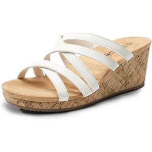 image:imageDREAM PAIRS Dressy Wedge Sandals for Women Casual Summer Comfort Cork Strappy Platform Slides SandalsWhite