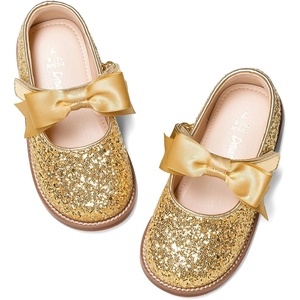 image:imageDREAM PAIRS Girls Mary Jane Shoes  Toddler School Uniform Dress Shoes Wide Toe Ballet Flats with Detachable Bow for Little KidsGold