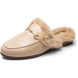image:imageDREAM PAIRS Mules for Women Flats Comfortable Buckle Mules Slip on Slides Backless Loafers ShoesNudefur
