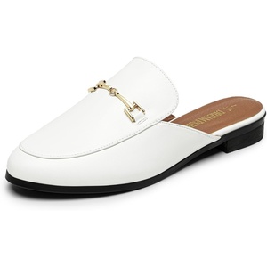 image:imageDREAM PAIRS Mules for Women Flats Comfortable Buckle Mules Slip on Slides Backless Loafers ShoesWhitepu