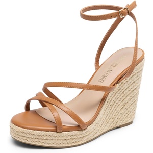 image:imageDREAM PAIRS Strappy Espadrille Platform Wedge Sandals for Women Dressy Summer Comfortable Open Toe Sandals with Cushioned Insole and Ankle Strap BuckleCamel