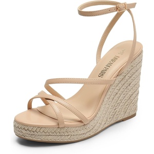 image:imageDREAM PAIRS Strappy Espadrille Platform Wedge Sandals for Women Dressy Summer Comfortable Open Toe Sandals with Cushioned Insole and Ankle Strap BuckleNude