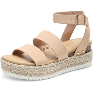 image:imageDREAM PAIRS Strappy Espadrille Platform Wedge Sandals for Women Dressy Summer Comfortable Open Toe Sandals with Cushioned Insole and Ankle Strap BuckleNudenubuck