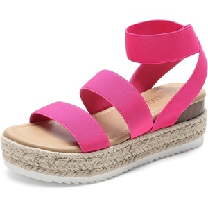 image:imageDREAM PAIRS Strappy Espadrille Platform Wedge Sandals for Women Dressy Summer Comfortable Open Toe Sandals with Cushioned Insole and Ankle Strap BuckleHot Pinkelastic