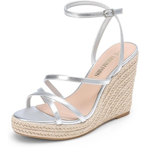 image:imageDREAM PAIRS Strappy Espadrille Platform Wedge Sandals for Women Dressy Summer Comfortable Open Toe Sandals with Cushioned Insole and Ankle Strap BuckleSilvermetallic