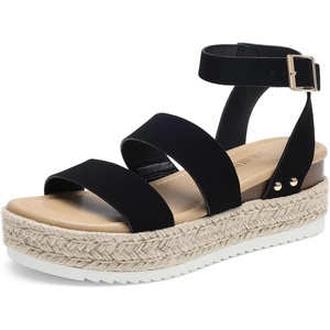 image:imageDREAM PAIRS Strappy Espadrille Platform Wedge Sandals for Women Dressy Summer Comfortable Open Toe Sandals with Cushioned Insole and Ankle Strap BuckleBlacknubuck