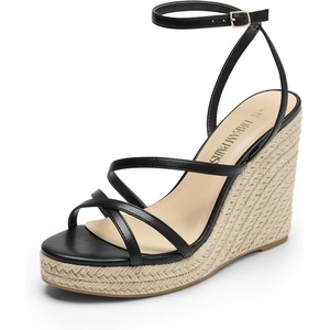 image:imageDREAM PAIRS Strappy Espadrille Platform Wedge Sandals for Women Dressy Summer Comfortable Open Toe Sandals with Cushioned Insole and Ankle Strap BuckleBlack