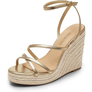 image:imageDREAM PAIRS Strappy Espadrille Platform Wedge Sandals for Women Dressy Summer Comfortable Open Toe Sandals with Cushioned Insole and Ankle Strap BuckleGold