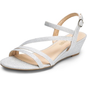 image:imageDREAM PAIRS Strappy Wrapped Dressy Wedge Sandals Comfortable Ankle Strap Open Toe Evening Dress Wedding Dance Summer ShoesSilverglitter