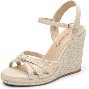 image:imageDREAM PAIRS Wedge Sandals for Women Dressy Summer Platform Espadrille Strappy Casual Braided Heels Comfortable with Open Toe and Ankle StrapBeigeraffia