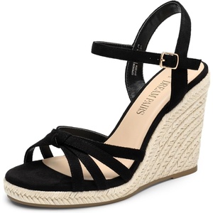 image:imageDREAM PAIRS Wedge Sandals for Women Dressy Summer Platform Espadrille Strappy Casual Braided Heels Comfortable with Open Toe and Ankle StrapBlacksuede