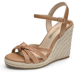 image:imageDREAM PAIRS Wedge Sandals for Women Dressy Summer Platform Espadrille Strappy Casual Braided Heels Comfortable with Open Toe and Ankle StrapBrownraffia