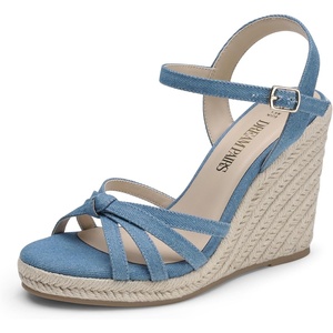 image:imageDREAM PAIRS Wedge Sandals for Women Dressy Summer Platform Espadrille Strappy Casual Braided Heels Comfortable with Open Toe and Ankle StrapDenim Bluedenim