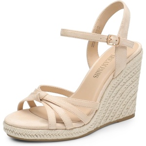 image:imageDREAM PAIRS Wedge Sandals for Women Dressy Summer Platform Espadrille Strappy Casual Braided Heels Comfortable with Open Toe and Ankle StrapNudesuede