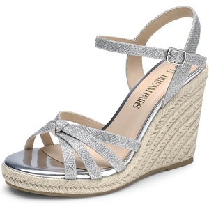 image:imageDREAM PAIRS Wedge Sandals for Women Dressy Summer Platform Espadrille Strappy Casual Braided Heels Comfortable with Open Toe and Ankle StrapSilverglitter