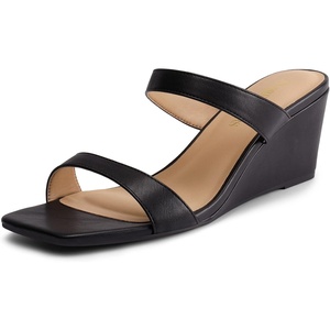 image:imageDREAM PAIRS Women Slides Wedge Sandals Square Open Toe Dress Casual Strappy ShoesBlack
