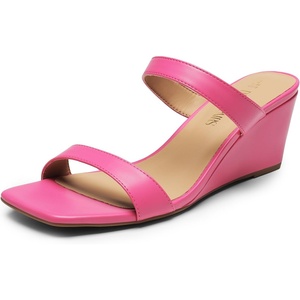 image:imageDREAM PAIRS Women Slides Wedge Sandals Square Open Toe Dress Casual Strappy ShoesHot Pinkpu