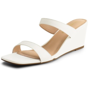 image:imageDREAM PAIRS Women Slides Wedge Sandals Square Open Toe Dress Casual Strappy ShoesWhite