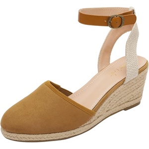 image:imageDREAM PAIRS Womens Ankle Strap Closed Toe Espadrille Wedge Heels SandalsCamel