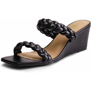 image:imageDREAM PAIRS Womens Braided Straps Wedge Slide SandalsBlack