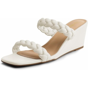 image:imageDREAM PAIRS Womens Braided Straps Wedge Slide SandalsWhite