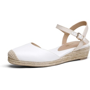 image:imageDREAM PAIRS Womens Closed Toe Elastic Ankle Strap Espadrilles Wedge SandalsCreamyWhite