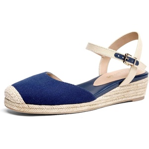 image:imageDREAM PAIRS Womens Closed Toe Elastic Ankle Strap Espadrilles Wedge SandalsNavy