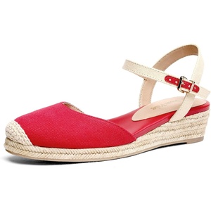 image:imageDREAM PAIRS Womens Closed Toe Elastic Ankle Strap Espadrilles Wedge SandalsRed