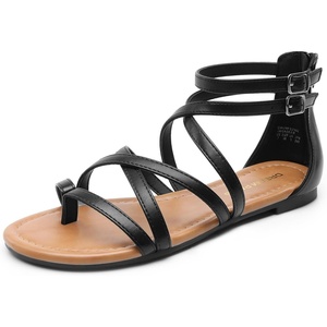 image:imageDREAM PAIRS Womens Dressy Gladiator Summer Cross Strappy Sandals Comfort Flat Casual Beach Fisherman Thong sandalsBlackpu