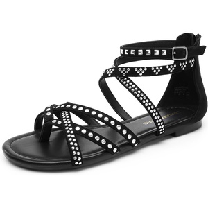 image:imageDREAM PAIRS Womens Dressy Gladiator Summer Cross Strappy Sandals Comfort Flat Casual Beach Fisherman Thong sandalsBlacksuede