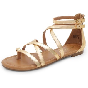 image:imageDREAM PAIRS Womens Dressy Gladiator Summer Cross Strappy Sandals Comfort Flat Casual Beach Fisherman Thong sandalsGold