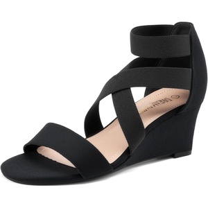image:imageDREAM PAIRS Womens Elastic Ankle Strap Low Wedge Sandals Comfortable Dressy Heels for Summer Formal and Special OccasionsBlack