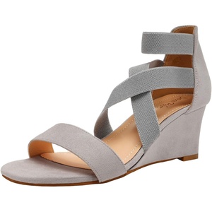 image:imageDREAM PAIRS Womens Elastic Ankle Strap Low Wedge Sandals Comfortable Dressy Heels for Summer Formal and Special OccasionsGrey