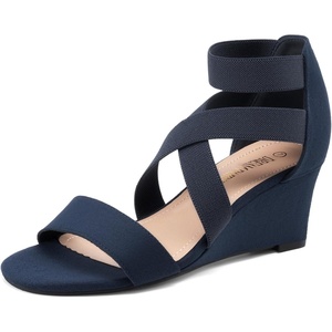 image:imageDREAM PAIRS Womens Elastic Ankle Strap Low Wedge Sandals Comfortable Dressy Heels for Summer Formal and Special OccasionsNavy