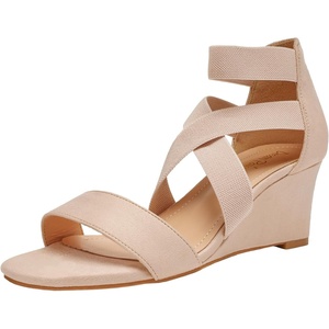 image:imageDREAM PAIRS Womens Elastic Ankle Strap Low Wedge Sandals Comfortable Dressy Heels for Summer Formal and Special OccasionsNude