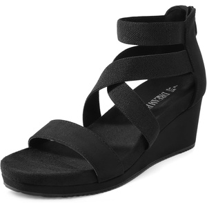 image:imageDREAM PAIRS Womens Elastic Ankle Strap Open Toe Platform Wedge Sandals Comfortable Summer ShoesBlack