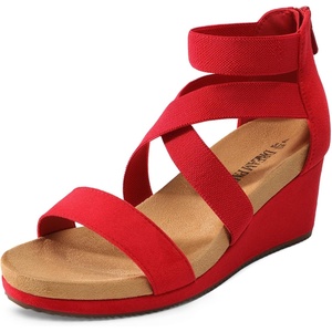 image:imageDREAM PAIRS Womens Elastic Ankle Strap Open Toe Platform Wedge Sandals Comfortable Summer ShoesRed