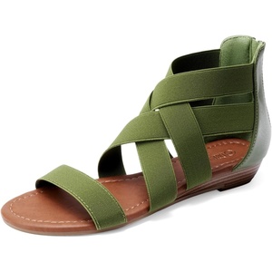 image:imageDREAM PAIRS Womens Elastic Ankle Strap Sandals Gladiator Strappy Low Wedges SandalsArmyGreen
