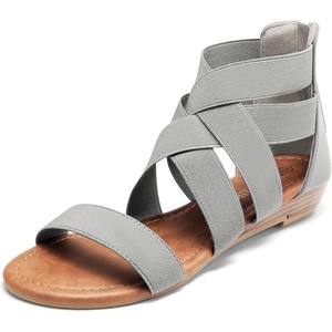 image:imageDREAM PAIRS Womens Elastic Ankle Strap Sandals Gladiator Strappy Low Wedges SandalsGrey